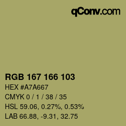 Color code: RGB 167 166 103 | qconv.com