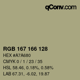 Color code: RGB 167 166 128 | qconv.com