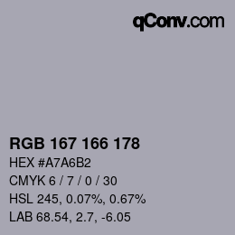 颜色代码: RGB 167 166 178 | qconv.com