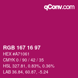 Color code: RGB 167 16 97 | qconv.com