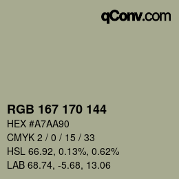 カラーコード: RGB 167 170 144 | qconv.com