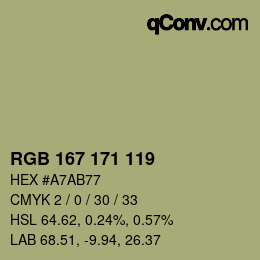 Color code: RGB 167 171 119 | qconv.com