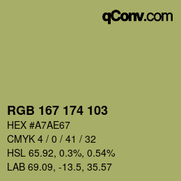 Color code: RGB 167 174 103 | qconv.com