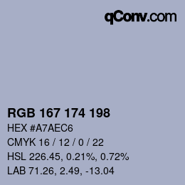 Color code: RGB 167 174 198 | qconv.com