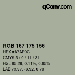 Color code: RGB 167 175 156 | qconv.com