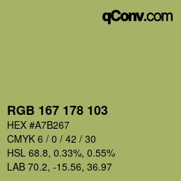 Color code: RGB 167 178 103 | qconv.com