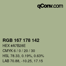Color code: RGB 167 178 142 | qconv.com