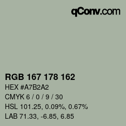 Color code: RGB 167 178 162 | qconv.com