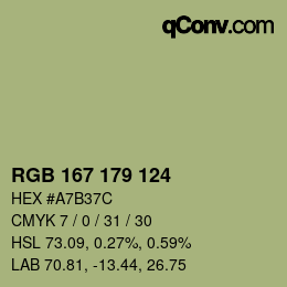 Color code: RGB 167 179 124 | qconv.com