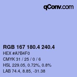 カラーコード: RGB 167 180.4 240.4 | qconv.com