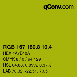 カラーコード: RGB 167 180.8 10.4 | qconv.com