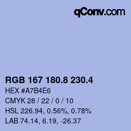カラーコード: RGB 167 180.8 230.4 | qconv.com