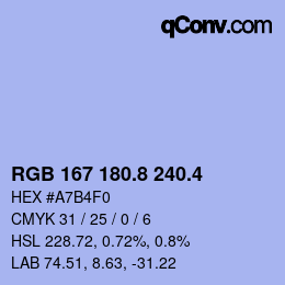 カラーコード: RGB 167 180.8 240.4 | qconv.com
