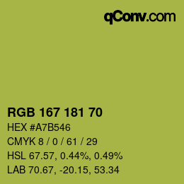 Color code: RGB 167 181 70 | qconv.com