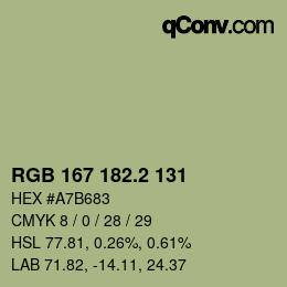 カラーコード: RGB 167 182.2 131 | qconv.com