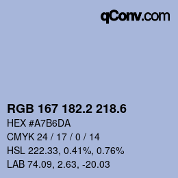 カラーコード: RGB 167 182.2 218.6 | qconv.com