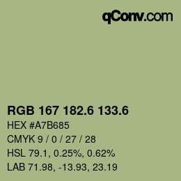 カラーコード: RGB 167 182.6 133.6 | qconv.com