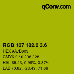 カラーコード: RGB 167 182.6 3.6 | qconv.com