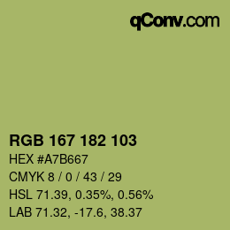 Color code: RGB 167 182 103 | qconv.com