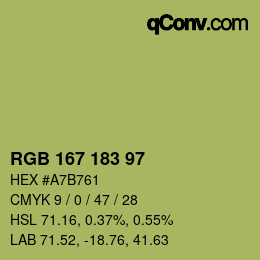 Color code: RGB 167 183 97 | qconv.com