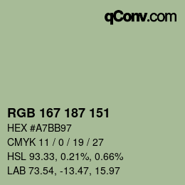 Color code: RGB 167 187 151 | qconv.com