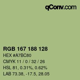 颜色代码: RGB 167 188 128 | qconv.com