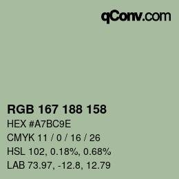 カラーコード: RGB 167 188 158 | qconv.com