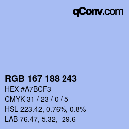 カラーコード: RGB 167 188 243 | qconv.com