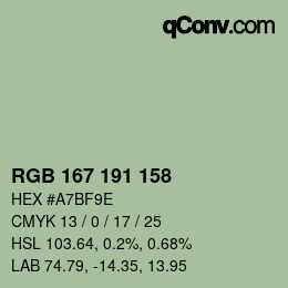 Color code: RGB 167 191 158 | qconv.com