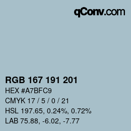 颜色代码: RGB 167 191 201 | qconv.com