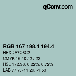 カラーコード: RGB 167 198.4 194.4 | qconv.com