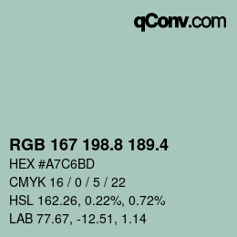 カラーコード: RGB 167 198.8 189.4 | qconv.com