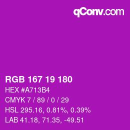 Color code: RGB 167 19 180 | qconv.com