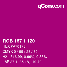 カラーコード: RGB 167 1 120 | qconv.com