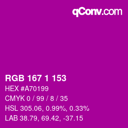 カラーコード: RGB 167 1 153 | qconv.com