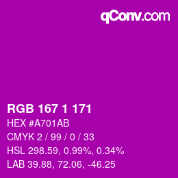 Color code: RGB 167 1 171 | qconv.com