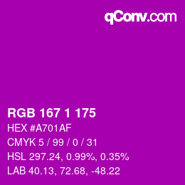 カラーコード: RGB 167 1 175 | qconv.com