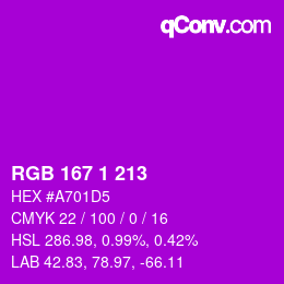 颜色代码: RGB 167 1 213 | qconv.com