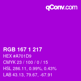 颜色代码: RGB 167 1 217 | qconv.com