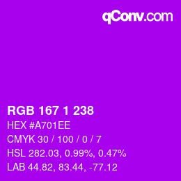 Color code: RGB 167 1 238 | qconv.com