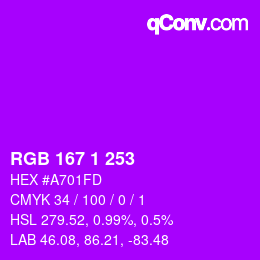 Color code: RGB 167 1 253 | qconv.com