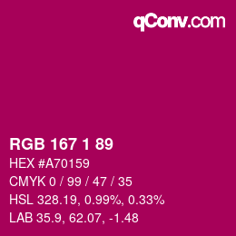カラーコード: RGB 167 1 89 | qconv.com