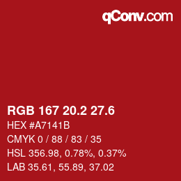 カラーコード: RGB 167 20.2 27.6 | qconv.com