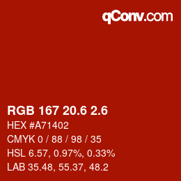 カラーコード: RGB 167 20.6 2.6 | qconv.com