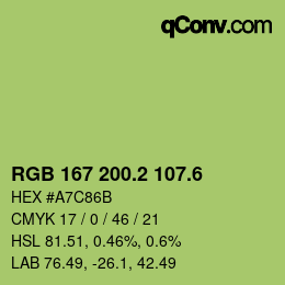 カラーコード: RGB 167 200.2 107.6 | qconv.com