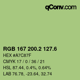 カラーコード: RGB 167 200.2 127.6 | qconv.com