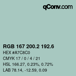 カラーコード: RGB 167 200.2 192.6 | qconv.com
