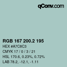 カラーコード: RGB 167 200.2 195 | qconv.com