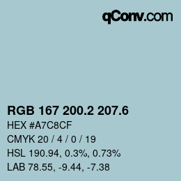 カラーコード: RGB 167 200.2 207.6 | qconv.com