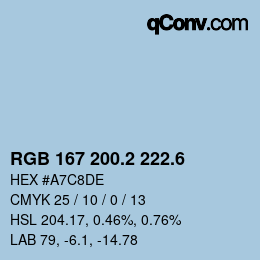 カラーコード: RGB 167 200.2 222.6 | qconv.com